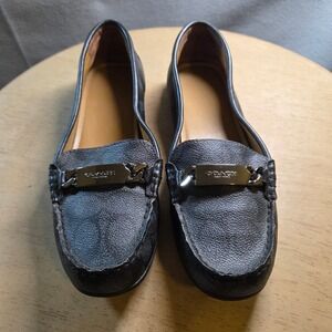 Coach Olive Signature Monogram Loafers Charcoal Black Logo Bar Driver Shoes 8B